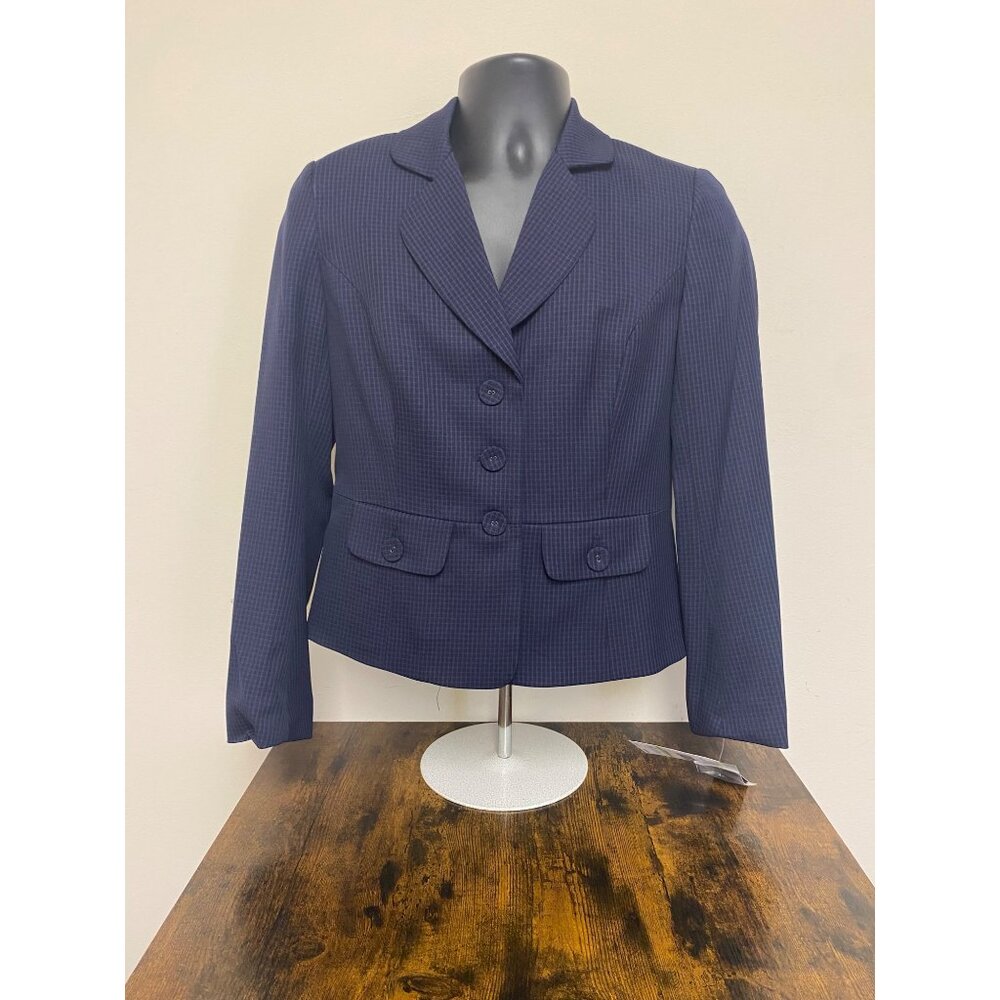 Le Suit Women's Navy Check Three Button Jacket & Skirt Suit NWT